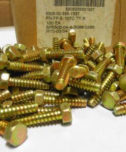 Box of 100 tapping screws. These screws make for assembly since all you have to do is drill and screw them in no tapping threads. These are 1/4" X 1" with a 3/8" hex head. Original application was to hold the hood prop rod on a HMMWV M998 military vehicle. These work great for building Automation control panels or sheet metal work. Qty 100 1/4" X 1" Self Tapping Screw, 5305-01-461-4400, AM General 172447, 5593225, 5305-00-550-1537, R2C4