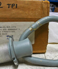 Ship Marine Navy Tie Down Pull eye Assembly D-Ring NSN 2540-00-969-1054 5701953-501 5702433-501 This one is designed to thread down and screw into the deck of a ship. This is a super high quality strength part made from plated steel and aluminum for a marine environment. Original application was believed to be tie down points for aircraft on an aircraft carrier. MCEAGS M31 Marine Corps Expeditionary Arresting Gear System This has 1-1/2" X 12 threads per inch. L2B7