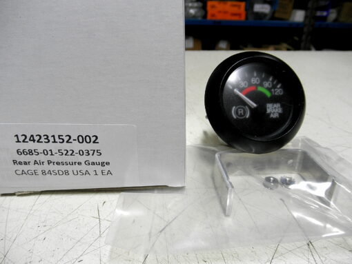 12423152-002, FMTV A1 Rear Brake Air Gauge, 6685-01-522-0375, TACOM 19207-12423152-002, 12423152, ***WARNING*** Check the gauge connector in your truck before ordering to insure you are ordering the correct part. These are not interchangeable between A0 and A1 trucks. PERIOD. ELECTRICAL PART-NOT RETURNABLE  R1A5