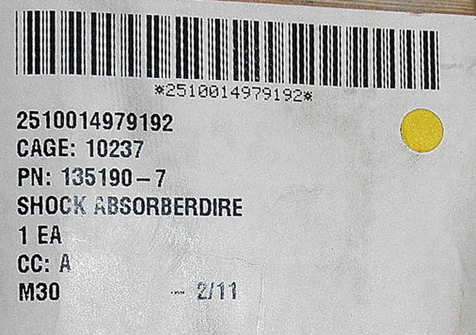 L2a5 2510-01-497-9192 135190-15 Shock Absorber, Direct Action ⋆ DP Equipment LLC