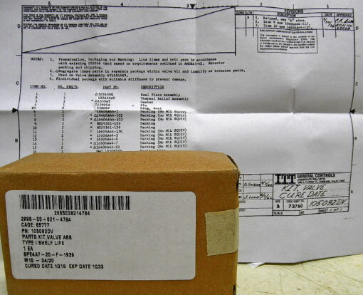 2995-00-821-4784 105092DV Parts Kit, Valve Assy ITT Aerospace Controls AV16B1609 Kit, Gate Valve, Fuel Shutoff Allison T56 P&W J52 C6D7