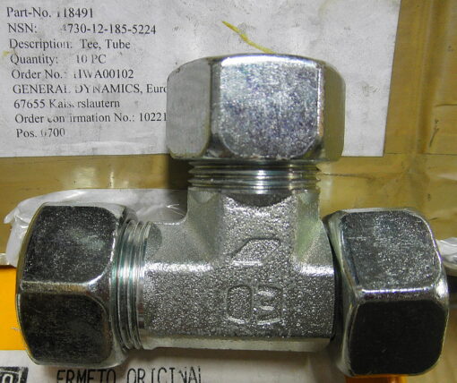 NOS; Very light oxidation may be present. Parker Ermeto DIN tube to swivel high pressure hydraulic tube fitting. EVL22LCF 118491 4730-12-185-5224 Tee, Tube Made in Germany L3A9