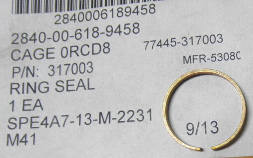 2840-00-618-9458 317003 Seal, Air, Aircraft Gas Turbine Engine J52 JT8A PR5