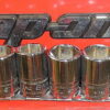 Snap-on 313TWMYA 13Pc. 1/2" Drive 6-Point Metric Flank Drive® Shallow Socket Set 12-24mm 5120-01-429-3566 55719-313TWMYA Contains 1 each chrome plated; 6 point; 1/2 in. female sq drive; standard length; metric sizes 12, 13, 14, 15, 16, 17, 18, 19, 20, 21, 22, 23 and 24MM with socket rail and clips. Used; some light wear, a little dirty. TWM12A TWM13A TWM14A TWM15A TWM16 TWM17 TWM18 TWM19 TWM20 TWM21 TWM22 TWM23 TWM24 GTBD22