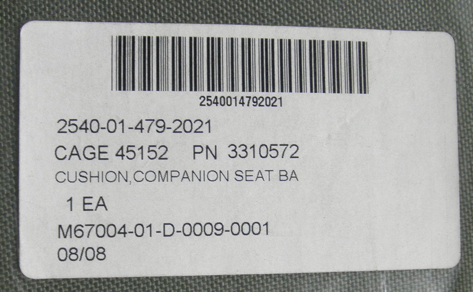 2540-01-479-2021 3310572 Cushion, Seat Back, Vehicular MTVR MK23 - Image 3