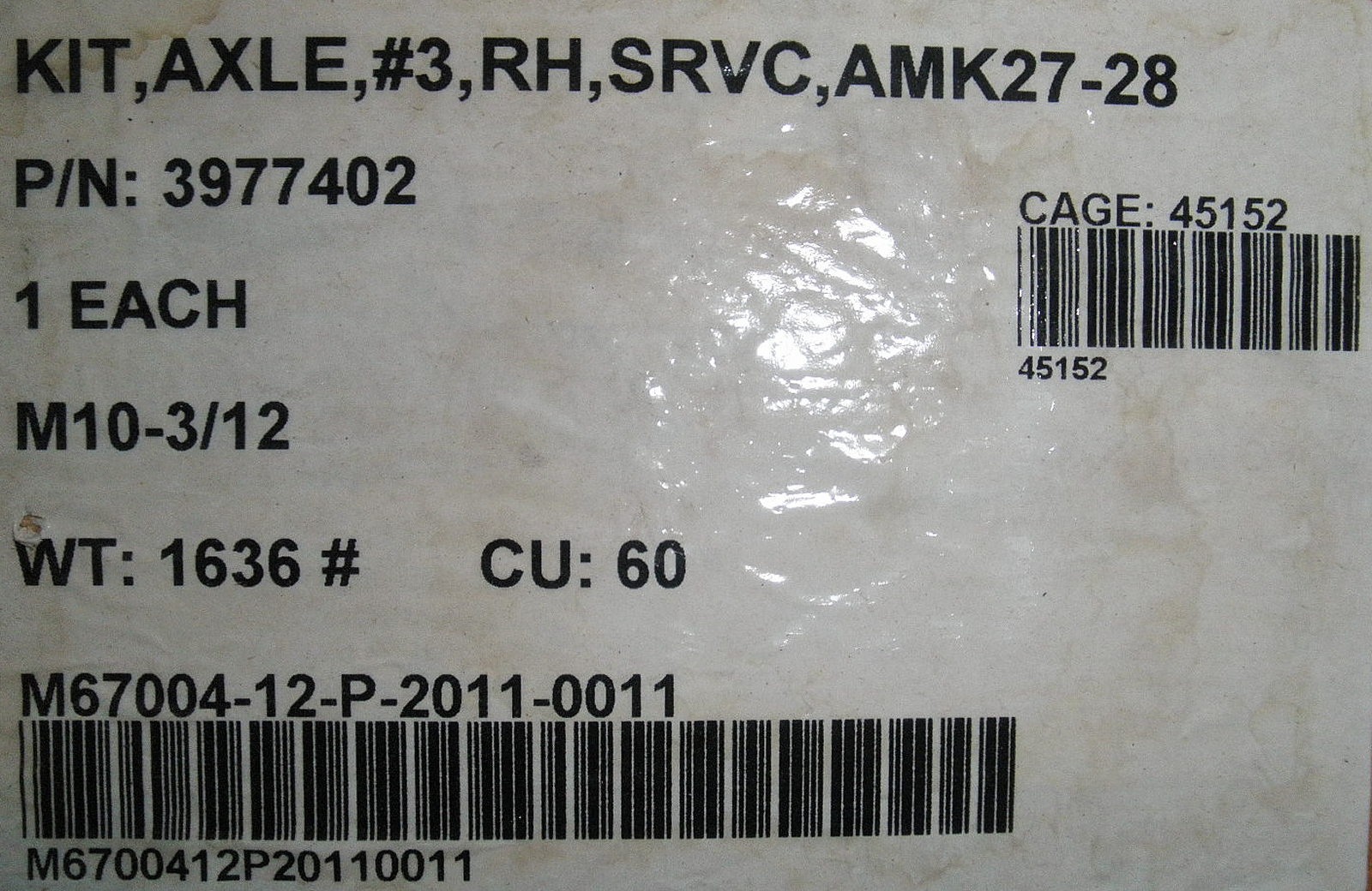 2520-01-609-1421 3977402 Service Kit, Axle #3 RH REV A MK27-28 Axle Assembly - Image 2